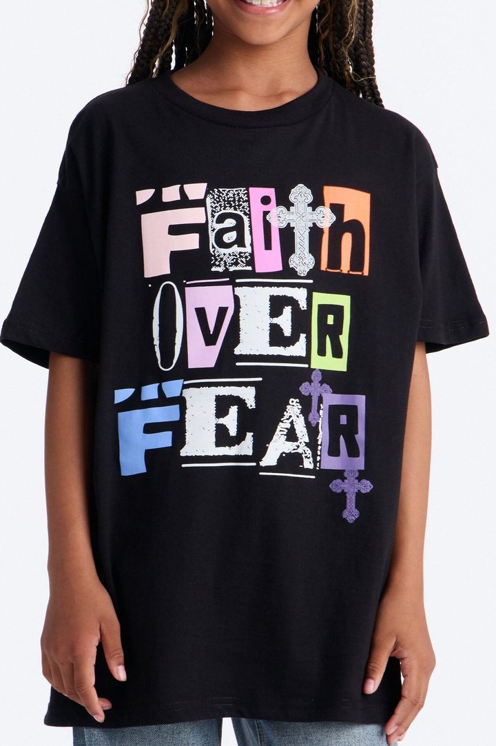Mini Faith Over Fear Forever Short Sleeve Tee - Black