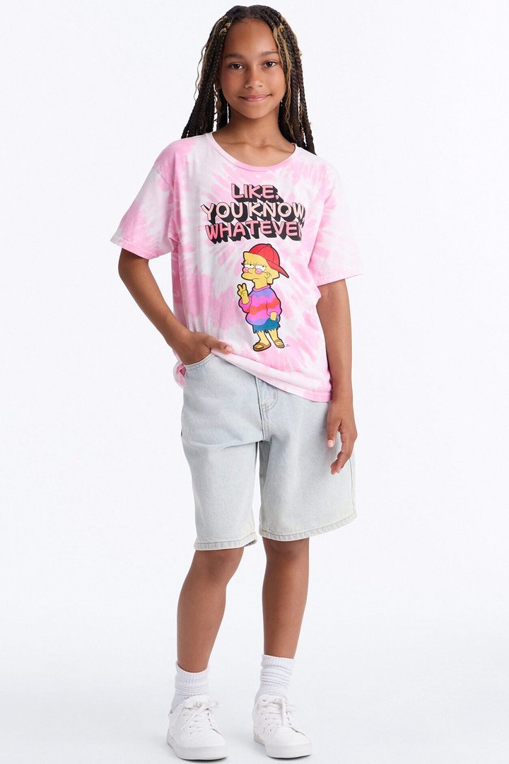 Mini Lisa Simpson Like Whatever Short Sleeve Tee - Pink/combo