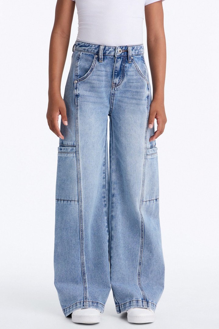 Mini Take Two Cargo Wide Leg Jeans - Medium Wash