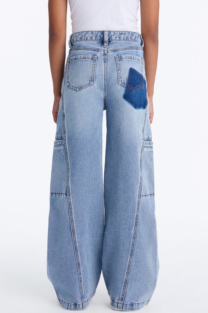 Mini Take Two Cargo Wide Leg Jeans - Medium Wash