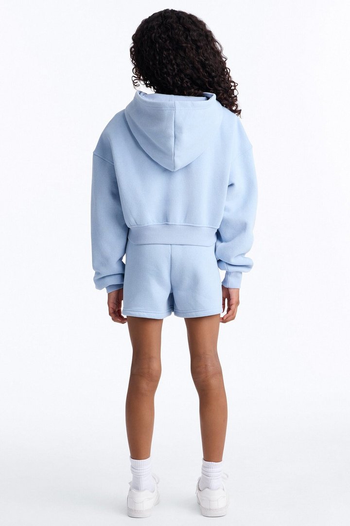 Mini She's A Saint Cropped Fleece Pant Set - Light Blue