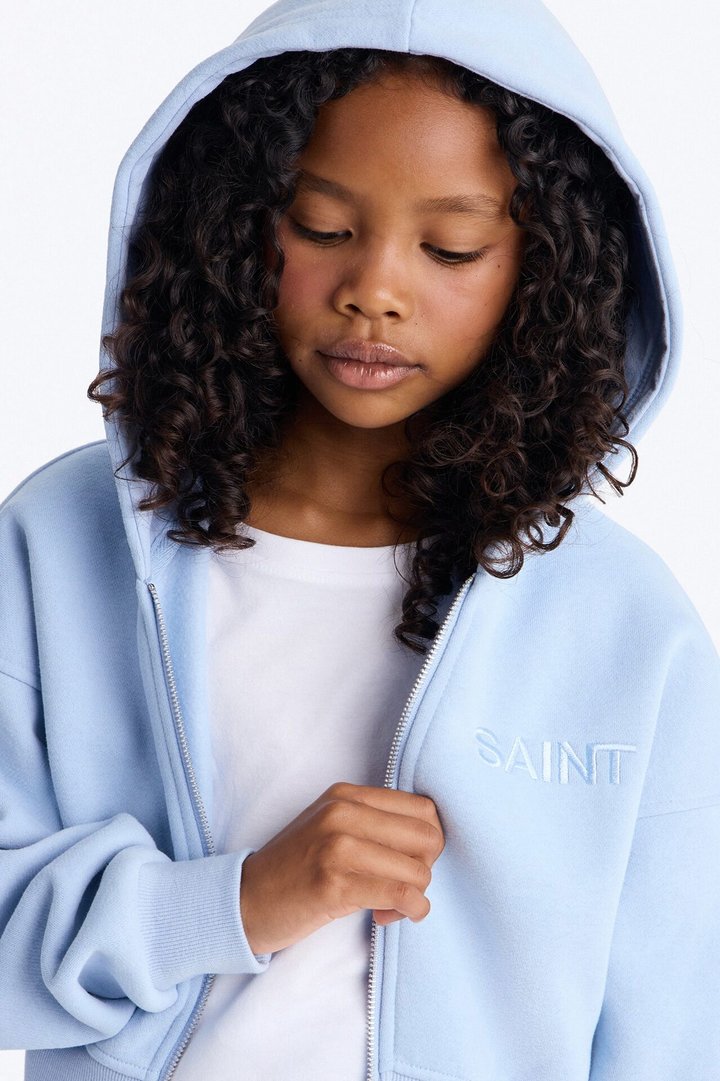 Mini She's A Saint Cropped Fleece Pant Set - Light Blue