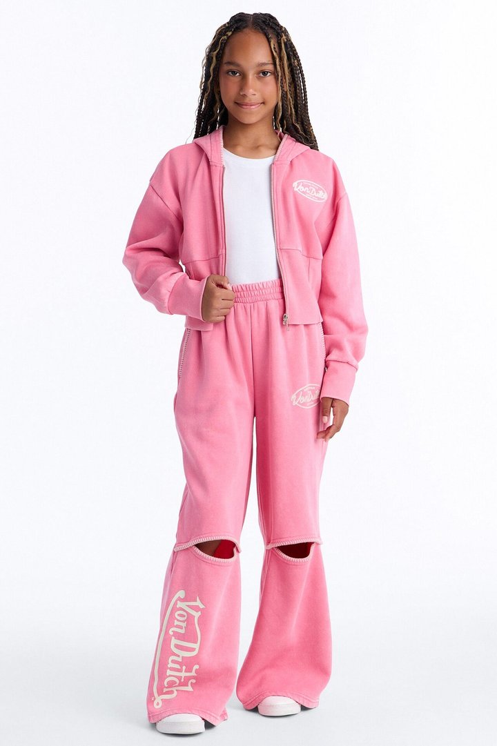 Mini Von Dutch Washed Faded Love Zip Up Sweatshirt - Pink
