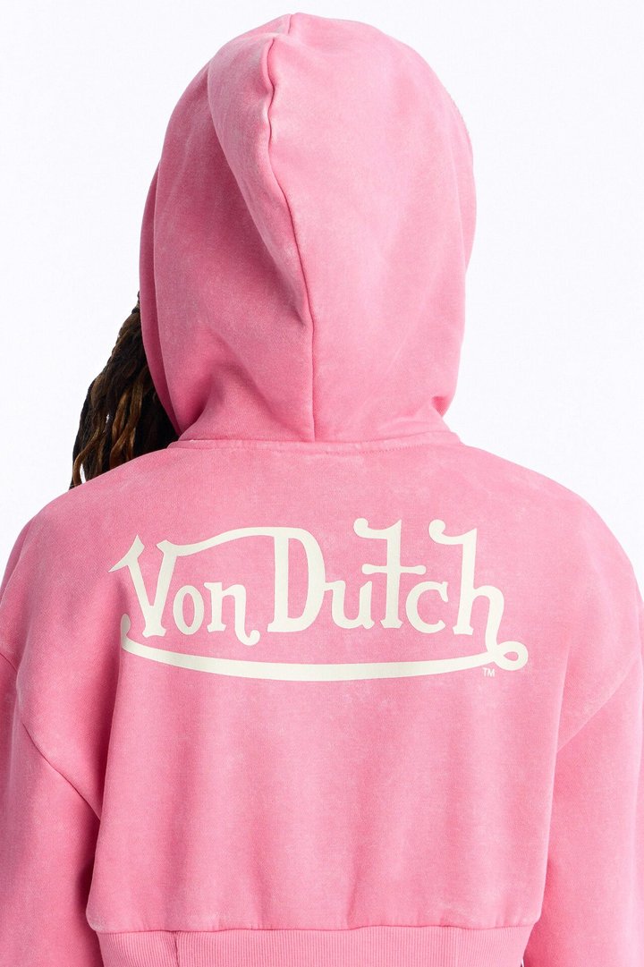 Mini Von Dutch Washed Faded Love Zip Up Sweatshirt - Pink