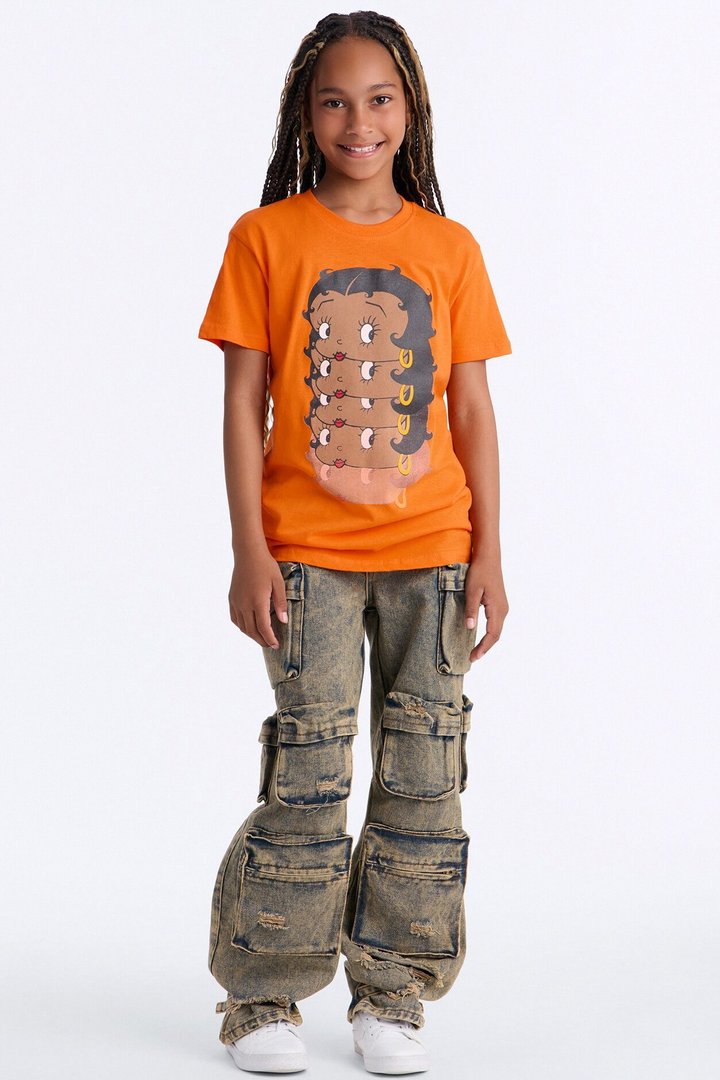 Mini Betty Boop On Repeat Short Sleeve Tee - Orange
