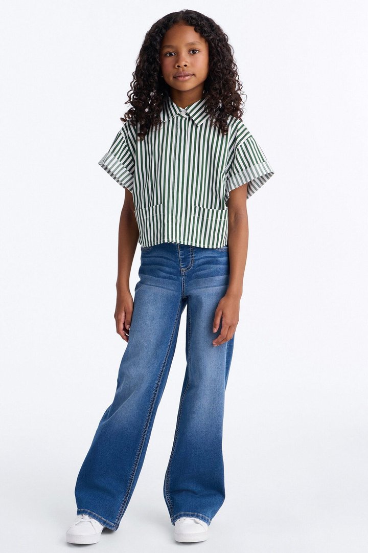 Mini Beachside Babe Striped Shirt - Green/combo