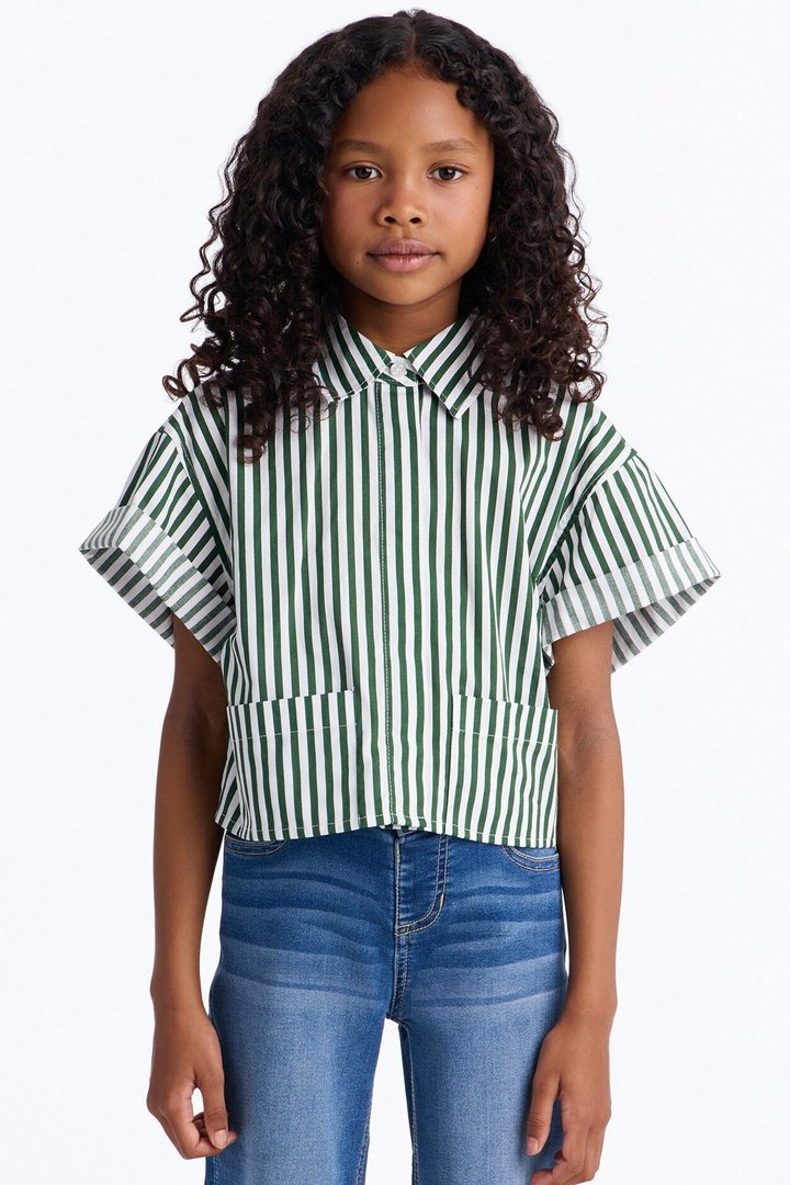Mini Beachside Babe Striped Shirt - Green/combo