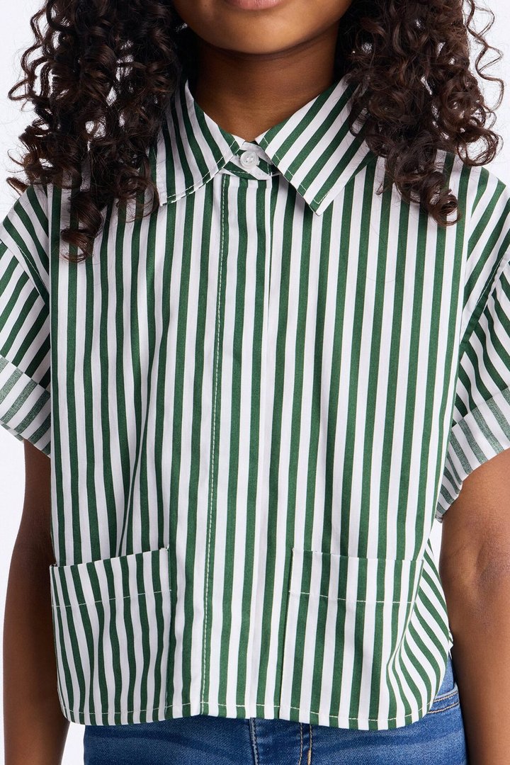 Mini Beachside Babe Striped Shirt - Green/combo