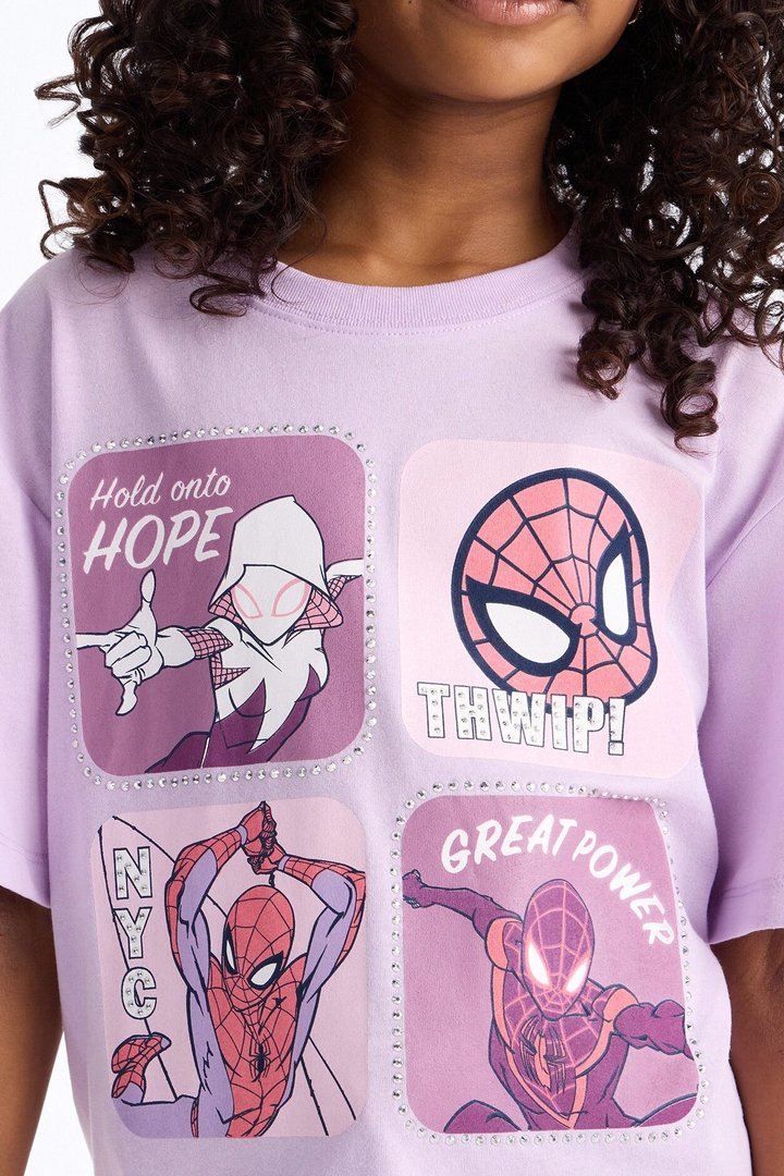 Mini Spiderman And Gwen Short Sleeve Tee - Lavender