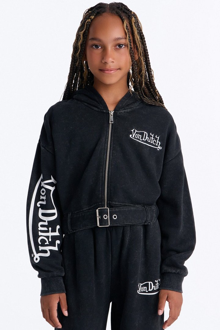 Mini Von Dutch Edgy Washed Fleece Hoodie - Black Wash