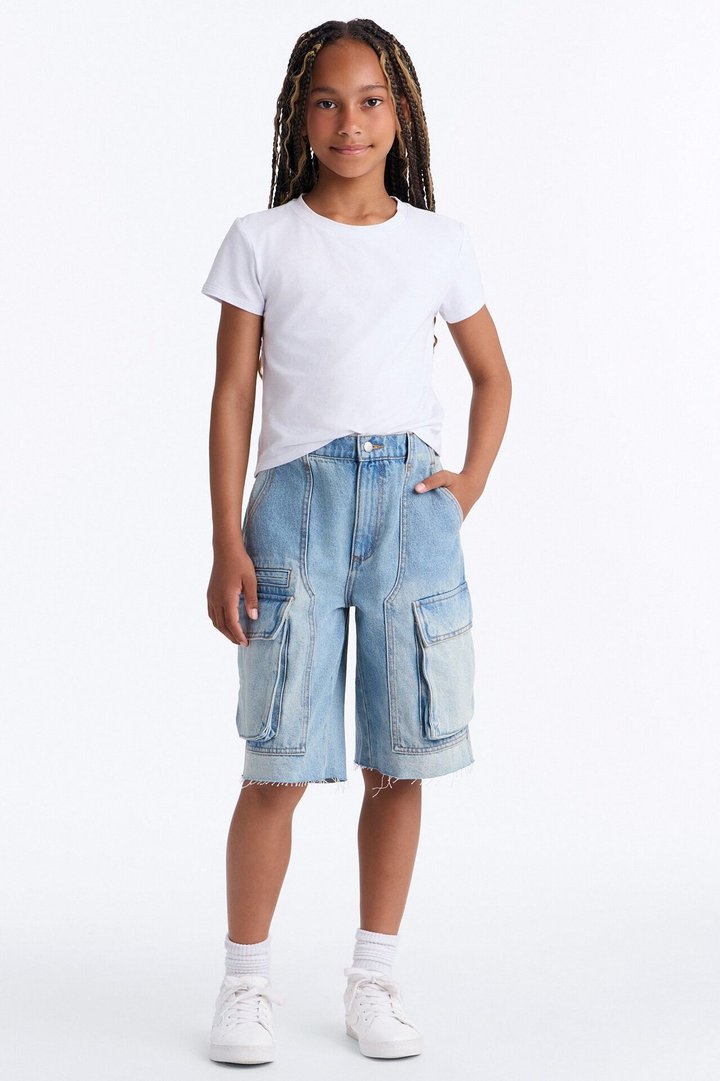 Mini Parker Denim Cargo Jorts - Light Wash