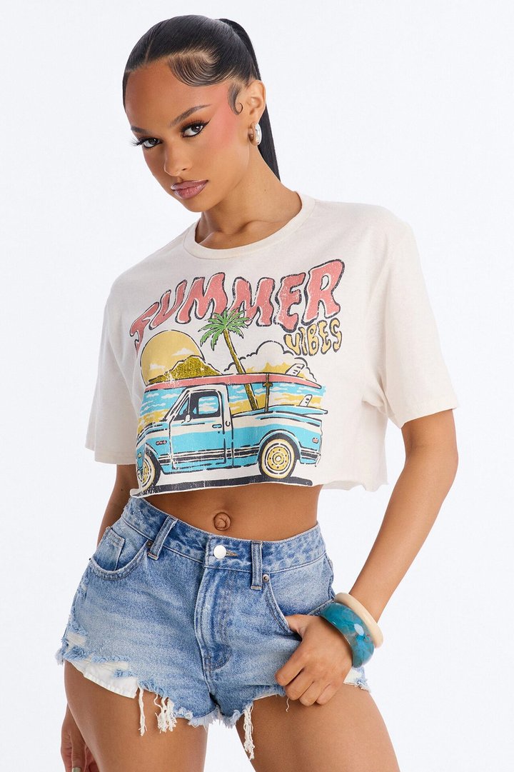 Summer Vibes Forever Cropped Tee - Off White