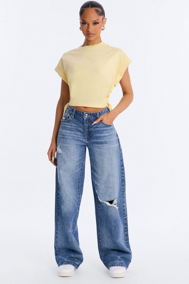 Take A Break Crew Neck Baby Tee - Butter Yellow