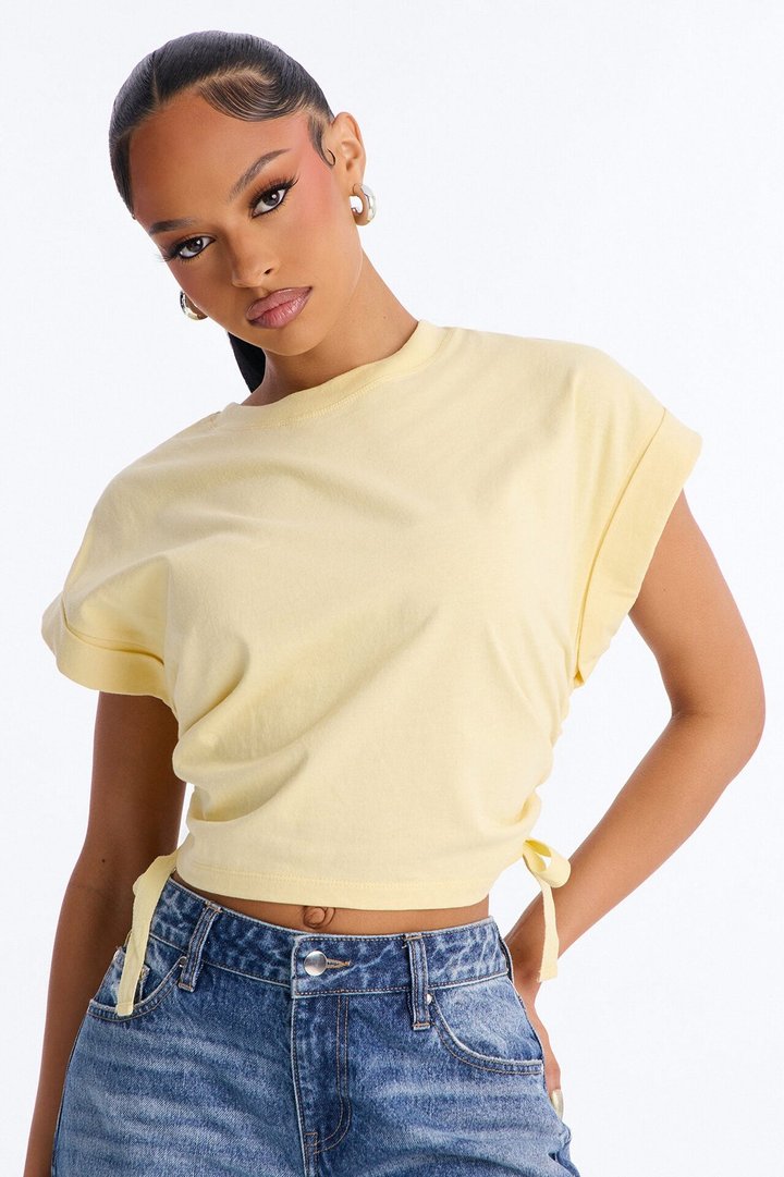 Take A Break Crew Neck Baby Tee - Butter Yellow