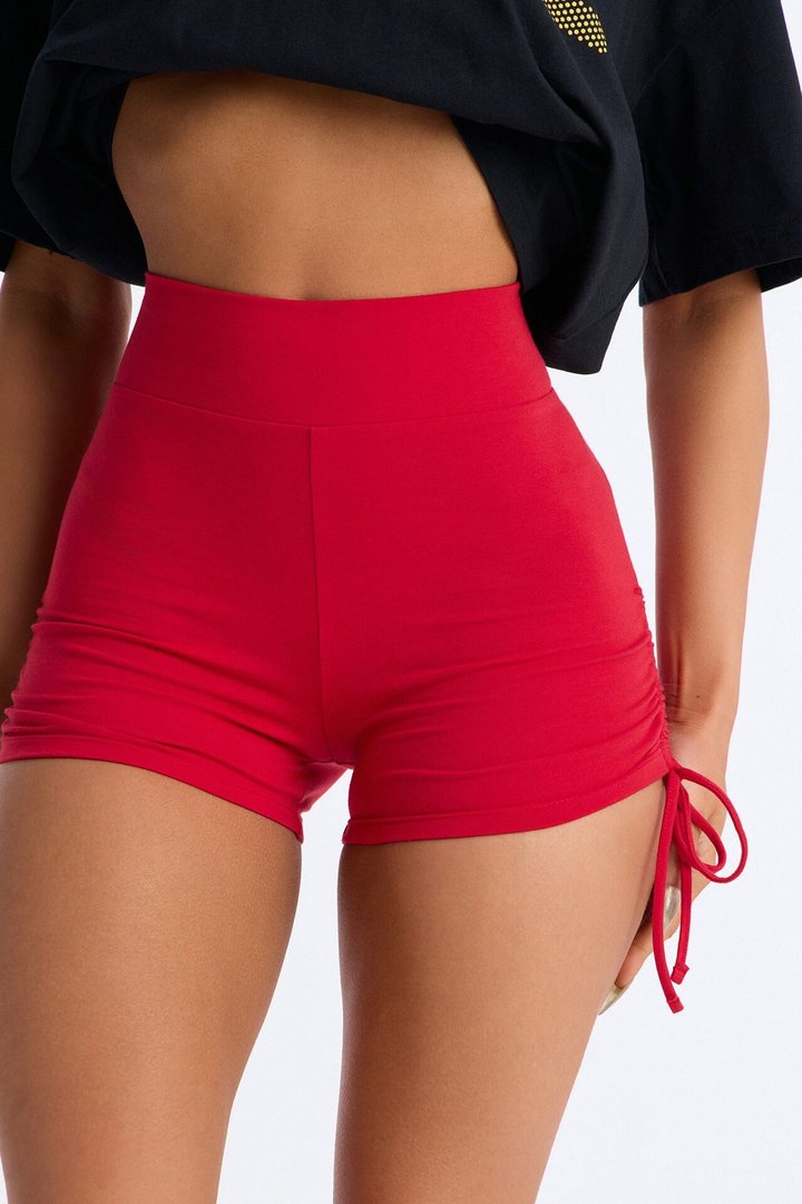 Melanie Ruched Biker Shorts - Red