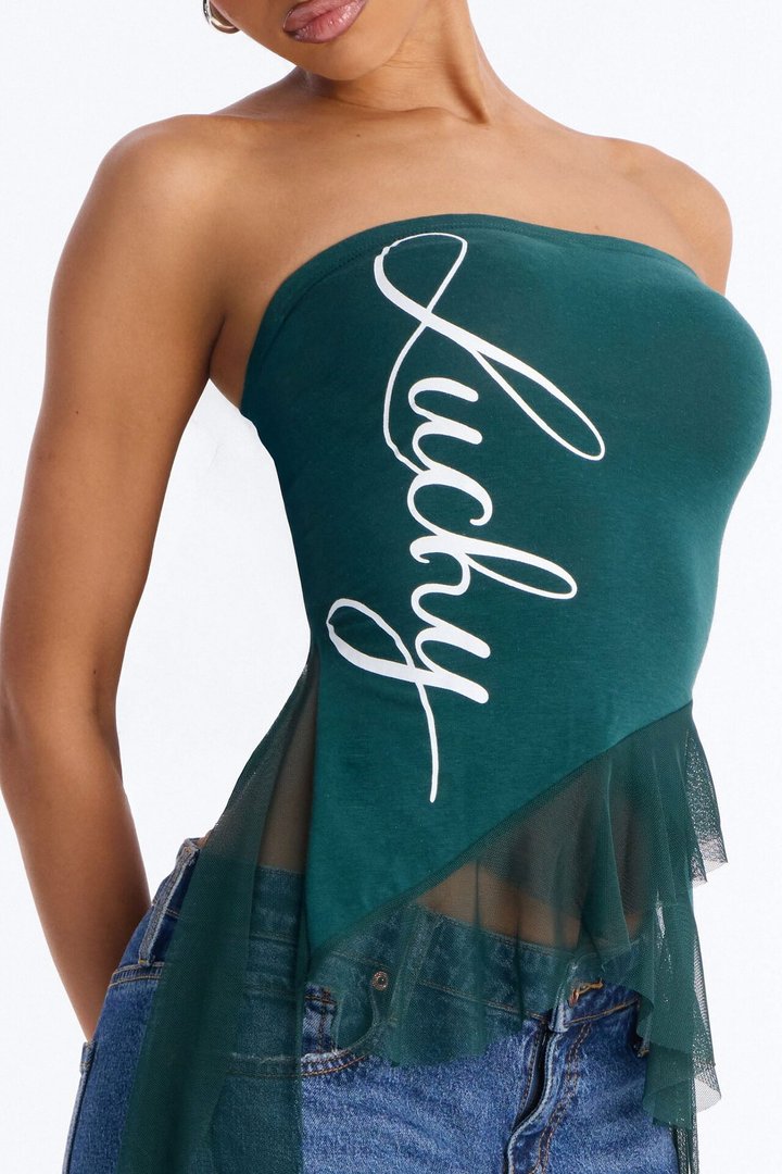 Lucky Strapless Ruffle Tube Top - Hunter