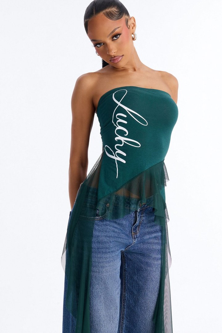 Lucky Strapless Ruffle Tube Top - Hunter