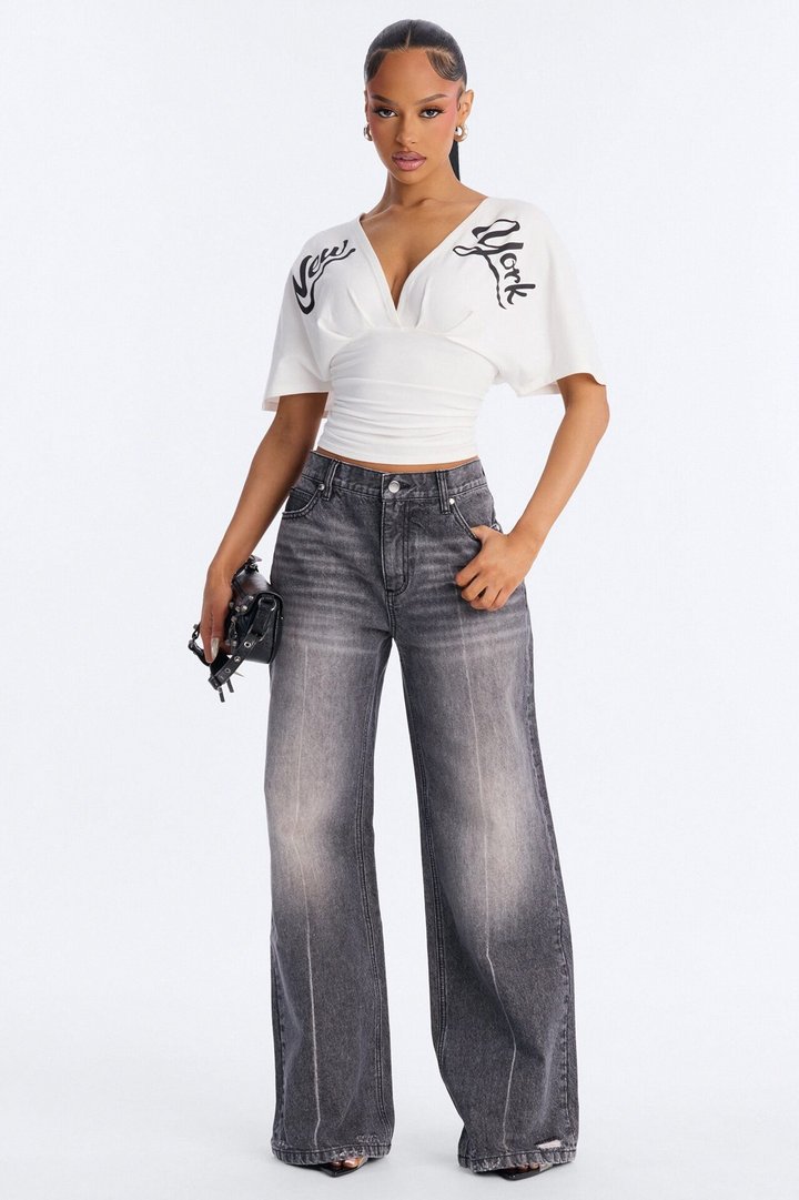 NY Deep V-Neck Fitted Tee - White