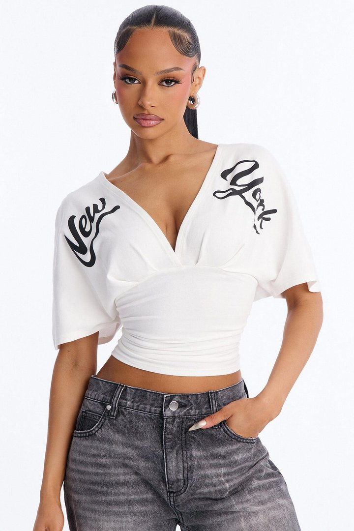 NY Deep V-Neck Fitted Tee - White
