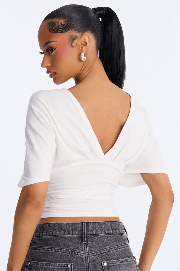 NY Deep V-Neck Fitted Tee - White