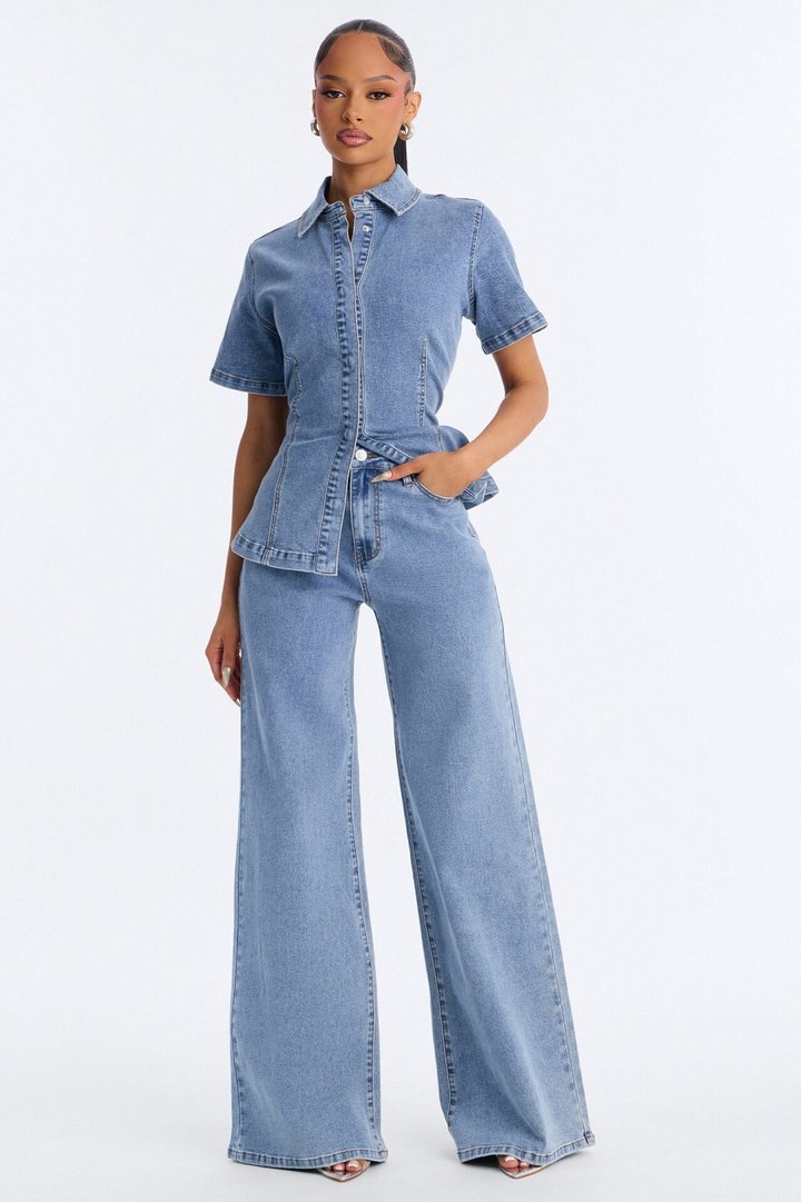 Drew Denim Short Sleeve Pant Set - Medium Wash