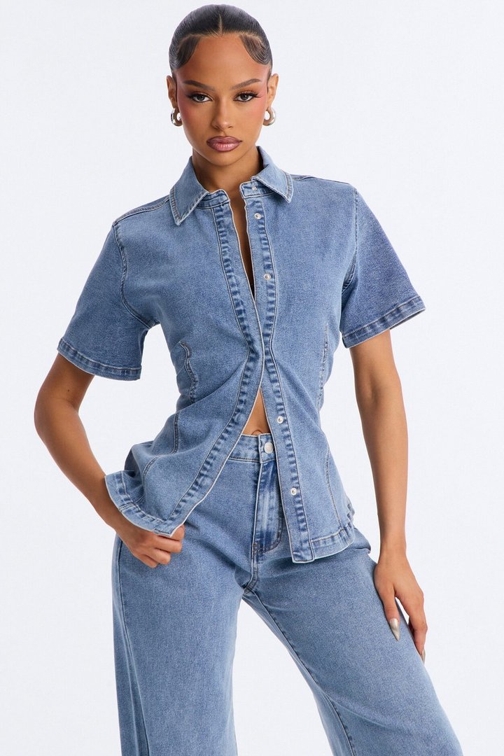 Drew Denim Short Sleeve Pant Set - Medium Wash