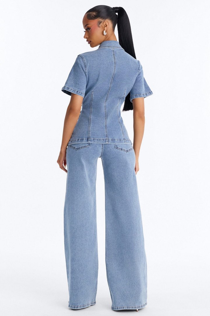 Drew Denim Short Sleeve Pant Set - Medium Wash