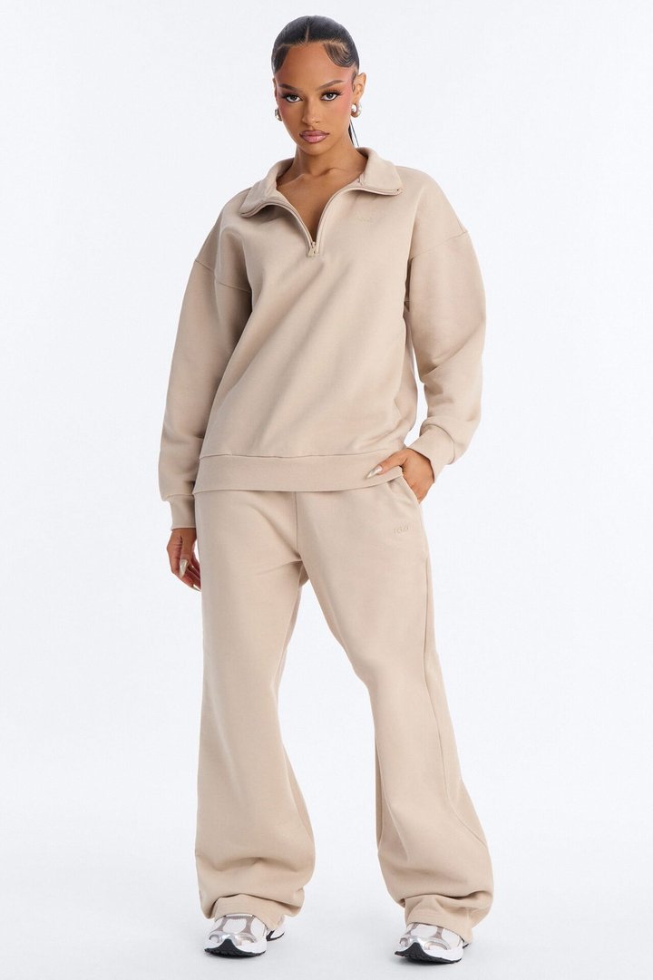 Libby Quarter Zip Fleece Sweatshirt - Taupe