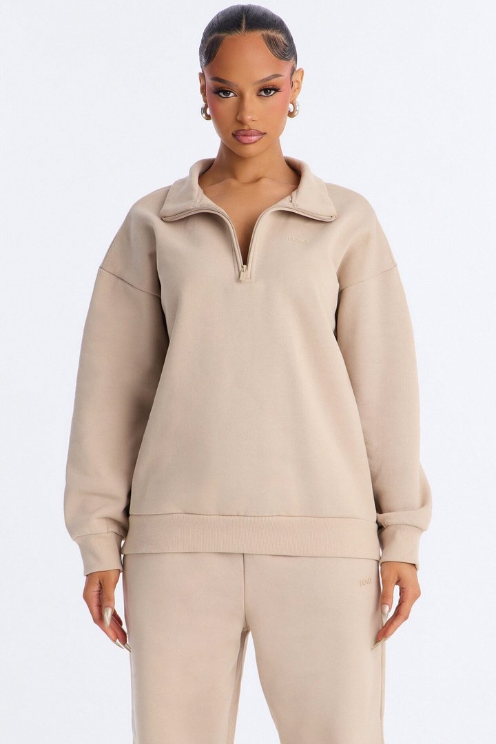 Libby Quarter Zip Fleece Sweatshirt - Taupe