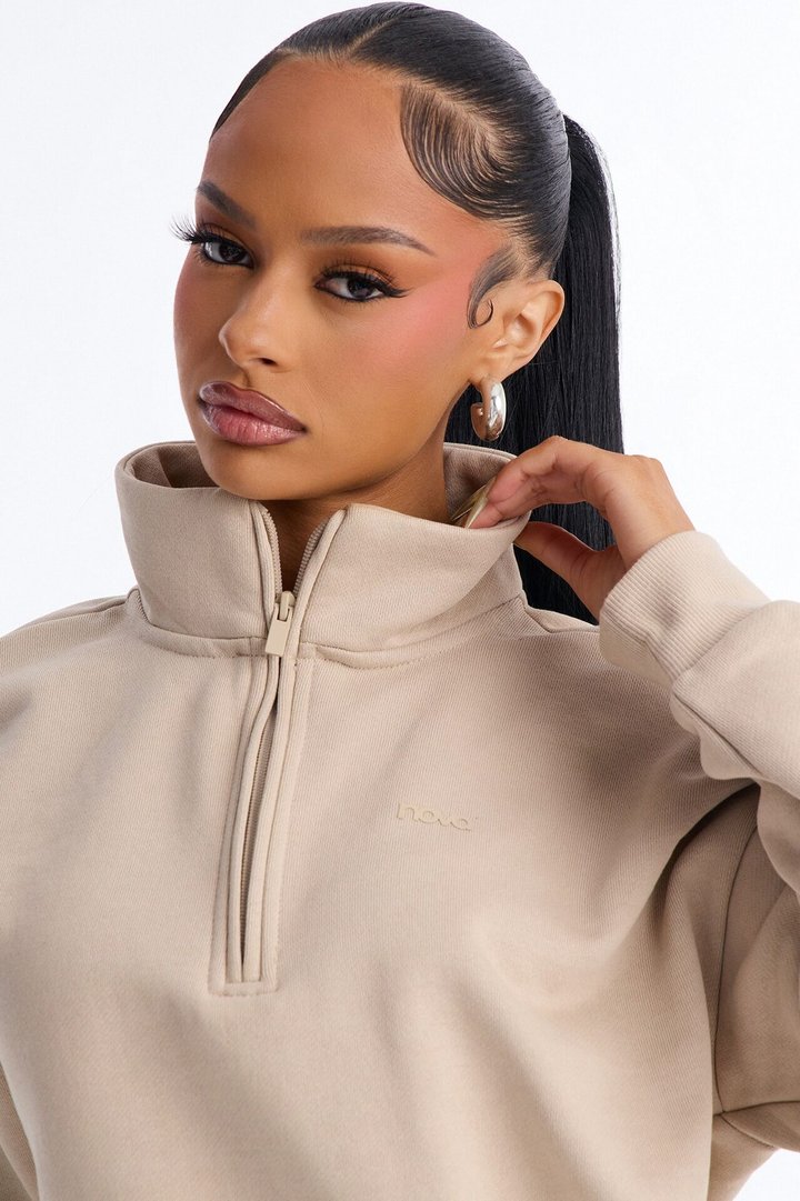 Libby Quarter Zip Fleece Sweatshirt - Taupe