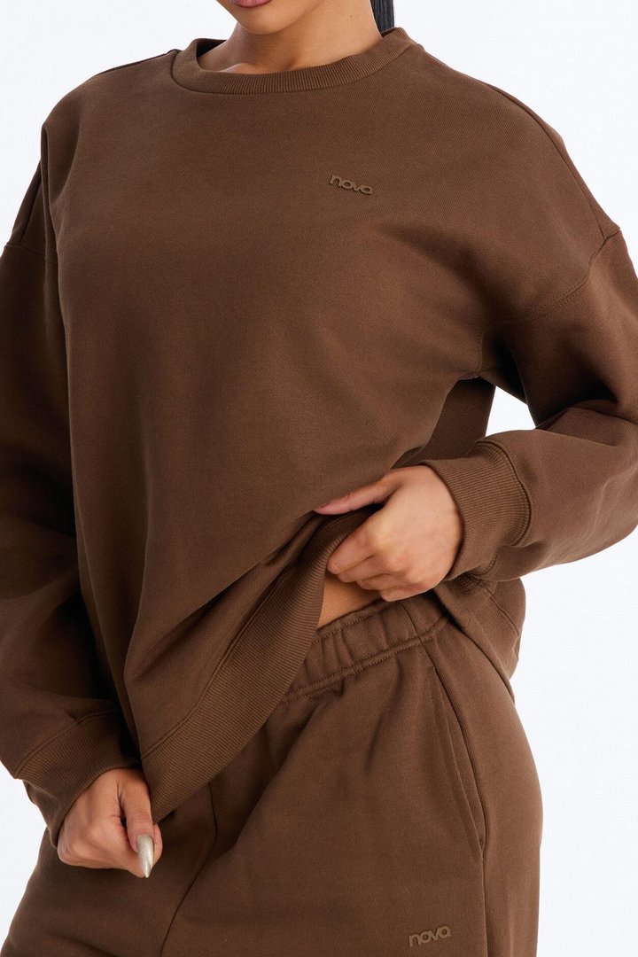 Libby Crew Neck Fleece Sweatshirt - Brown
