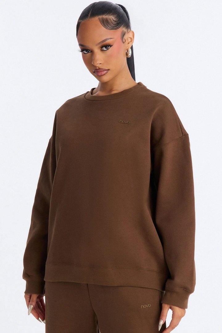 Libby Crew Neck Fleece Sweatshirt - Brown
