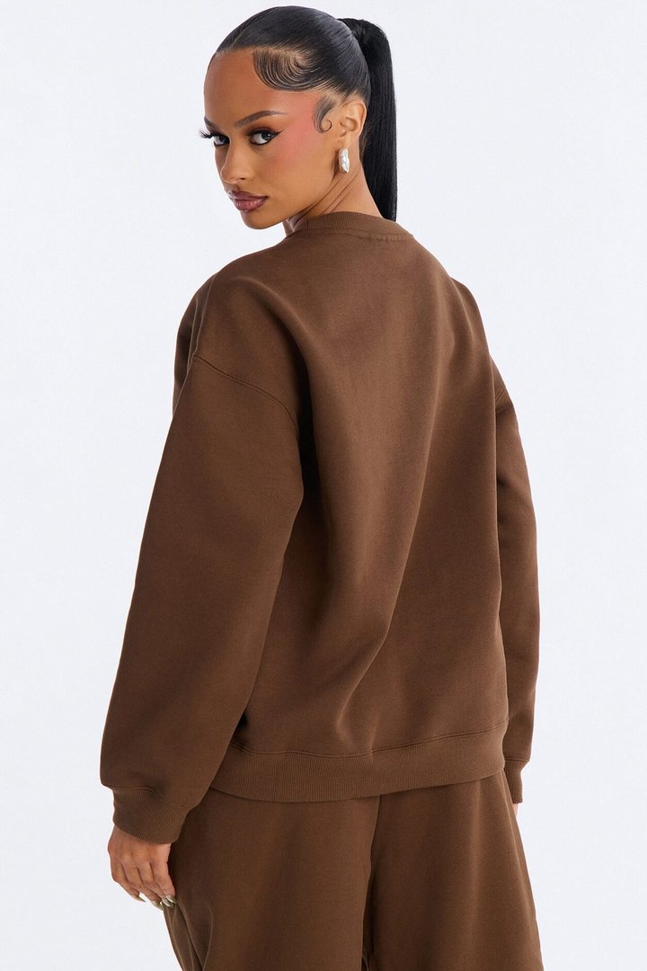 Libby Crew Neck Fleece Sweatshirt - Brown