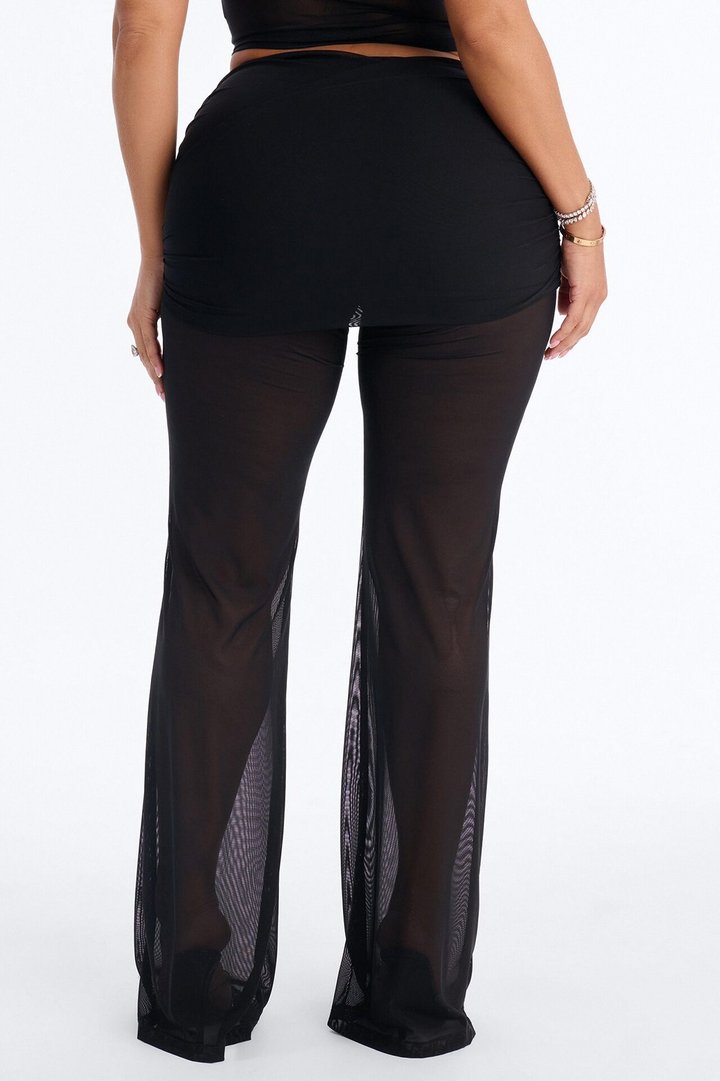 Power Mesh Foldover Ruched Flare Pant - Black