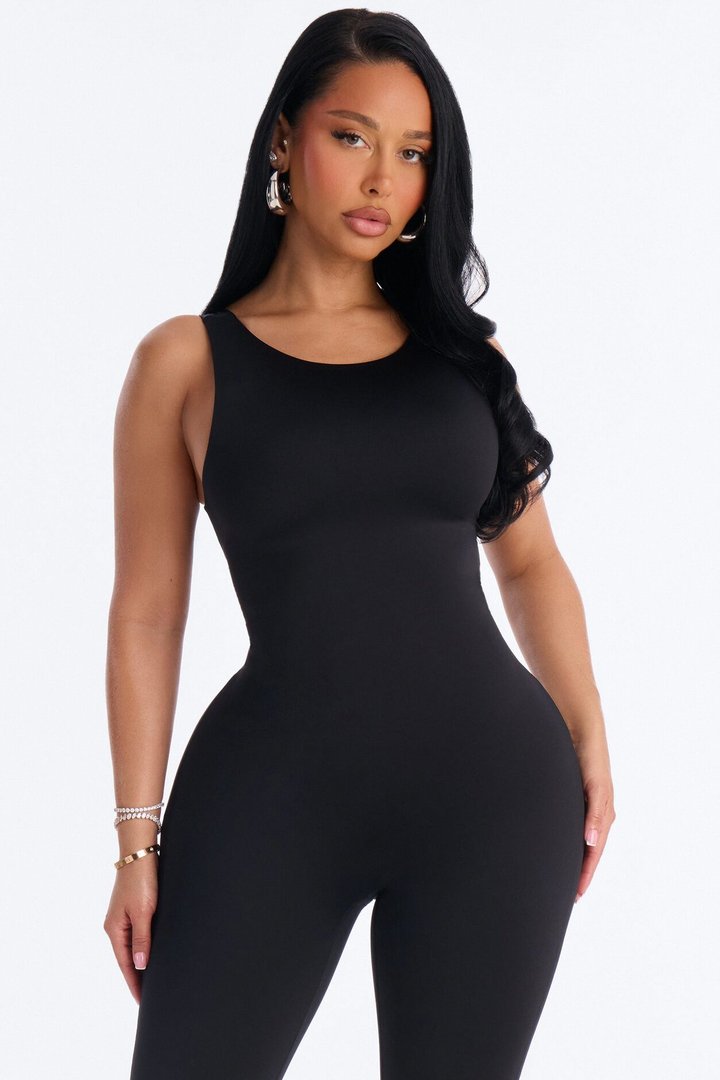 Contour Double Lined Low Back Capri Jumpsuit - Black