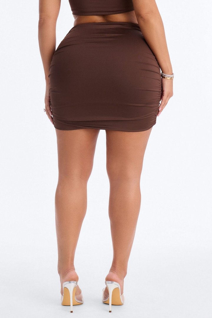 Contour Double Lined Ruched Mini Skirt - Chocolate