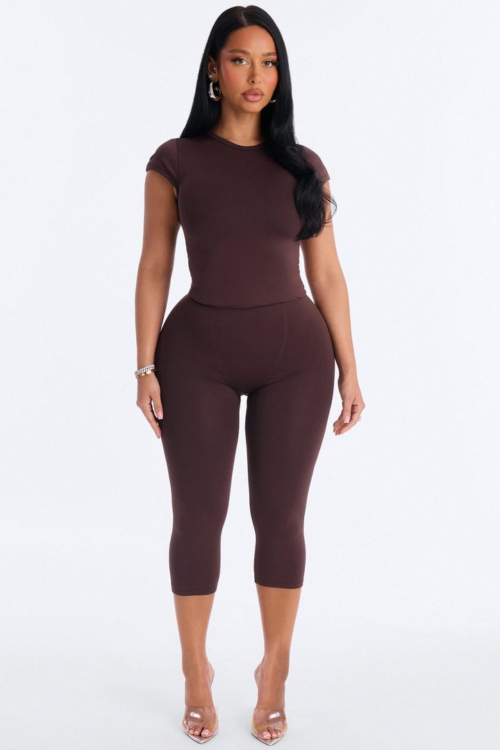 Seamless Smooth Double Lined Cap Sleeve Baby Tee - Chocolate