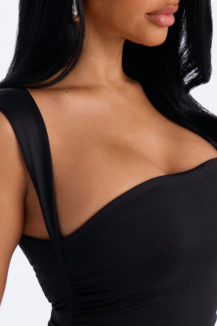 Contour Double Lined Straight Neck Maxi Dress - Black