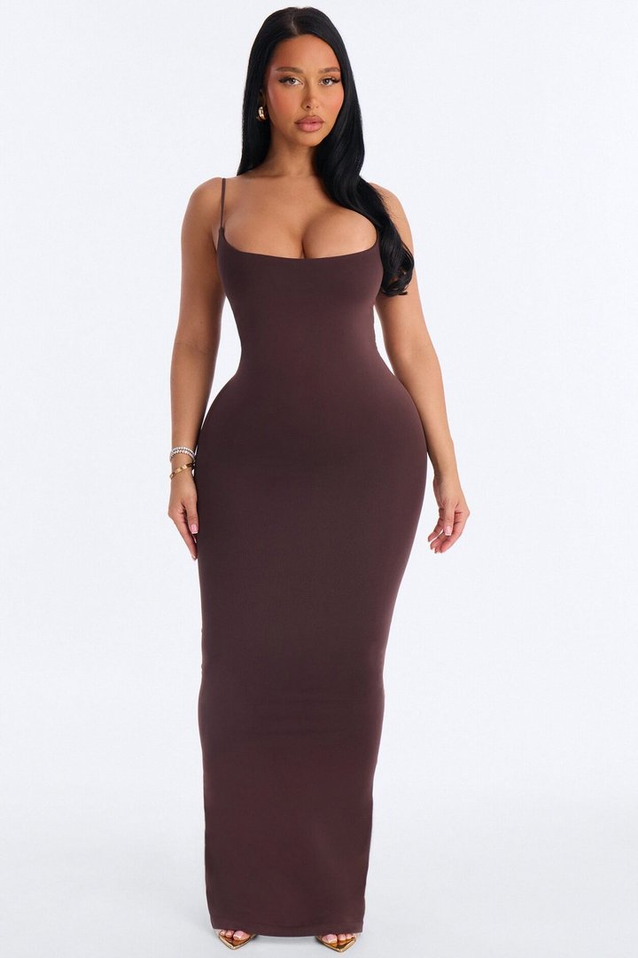 Seamless Smooth Double Lined Maxi Dress - Chocolate