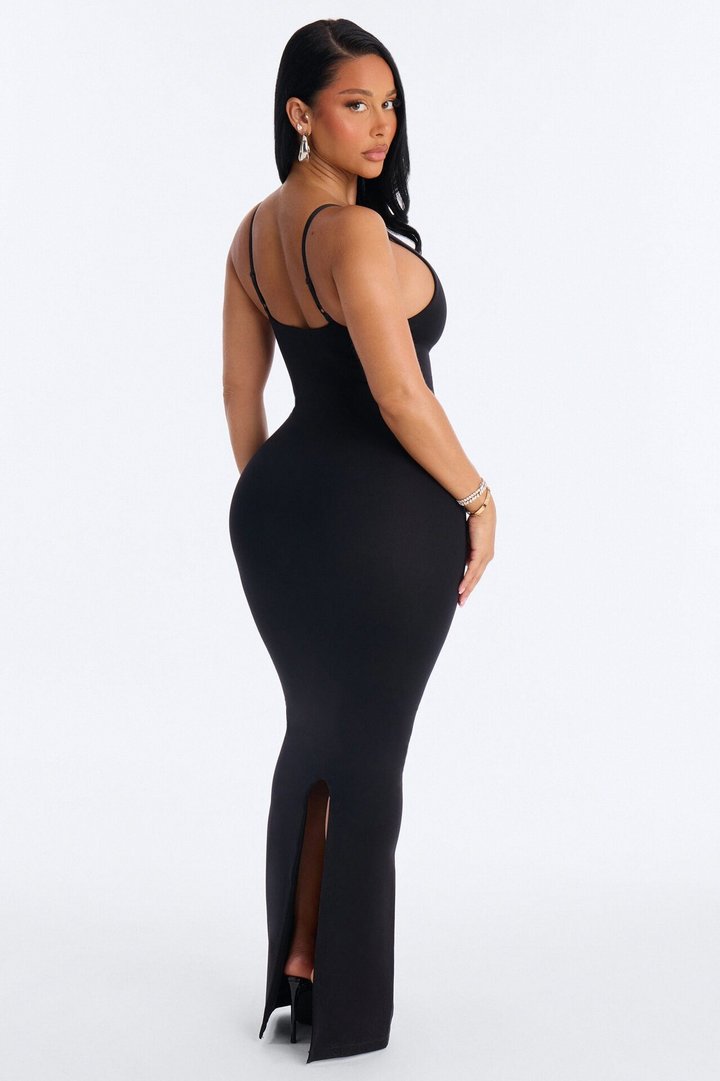 Seamless Smooth Double Lined Scoop Neck Maxi Dress - Black