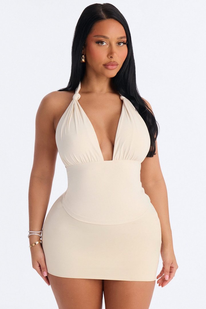 Second Skin Knot Backless Halter Top - Bone