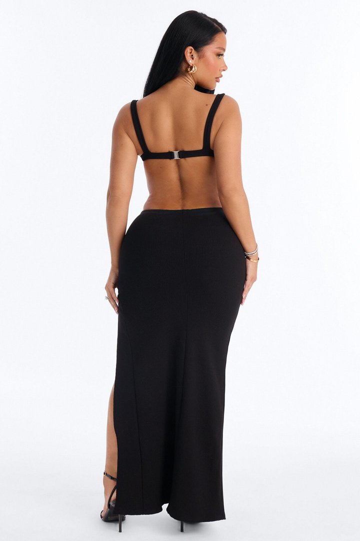 Olivia Snatched High Slit Maxi Dress - Black
