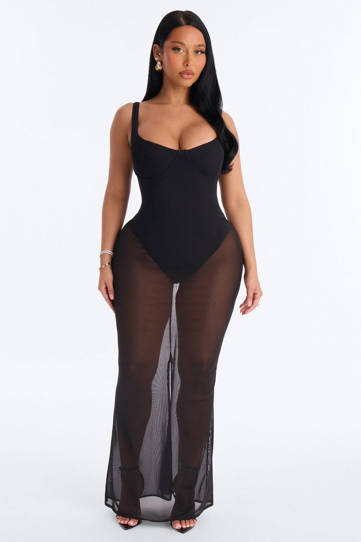 Eyes Up Here Mesh Maxi Dress - Black