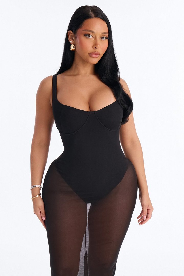 Eyes Up Here Mesh Maxi Dress - Black