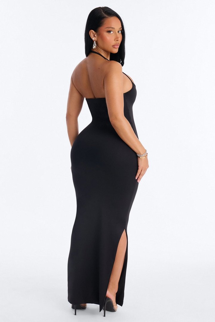Contour Double Lined Halter Maxi Dress - Black