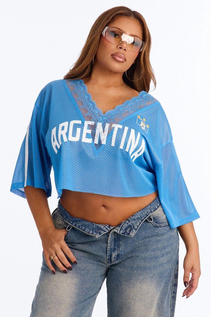 Argentina Lace Cropped Jersey - Light Blue