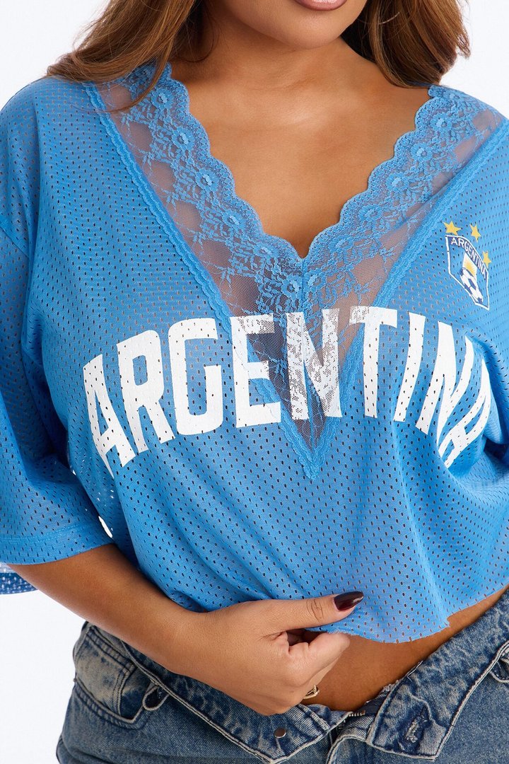 Argentina Lace Cropped Jersey - Light Blue