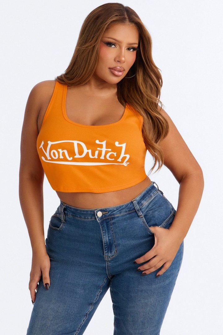 Von Dutch Logo Crop Tank - Orange