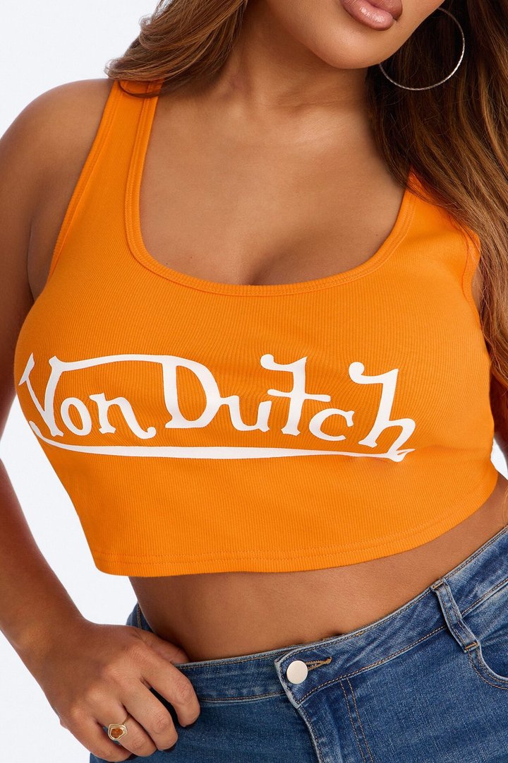 Von Dutch Logo Crop Tank - Orange