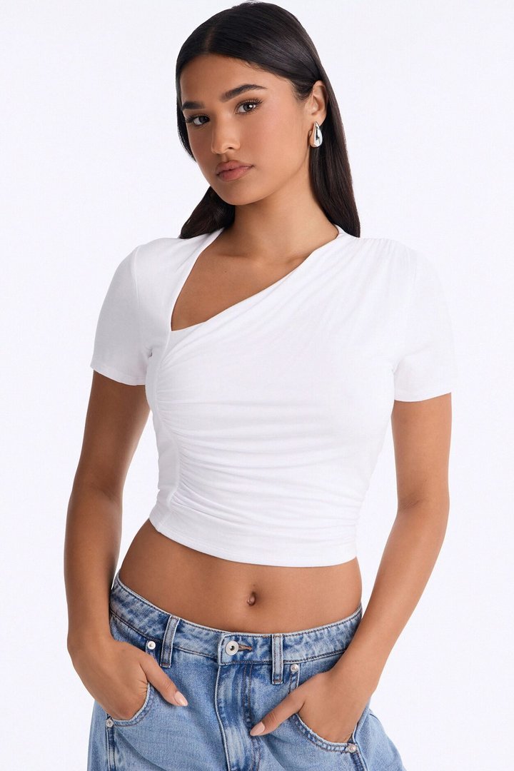 Lost Your Chance Short Sleeve Ruched Top - White